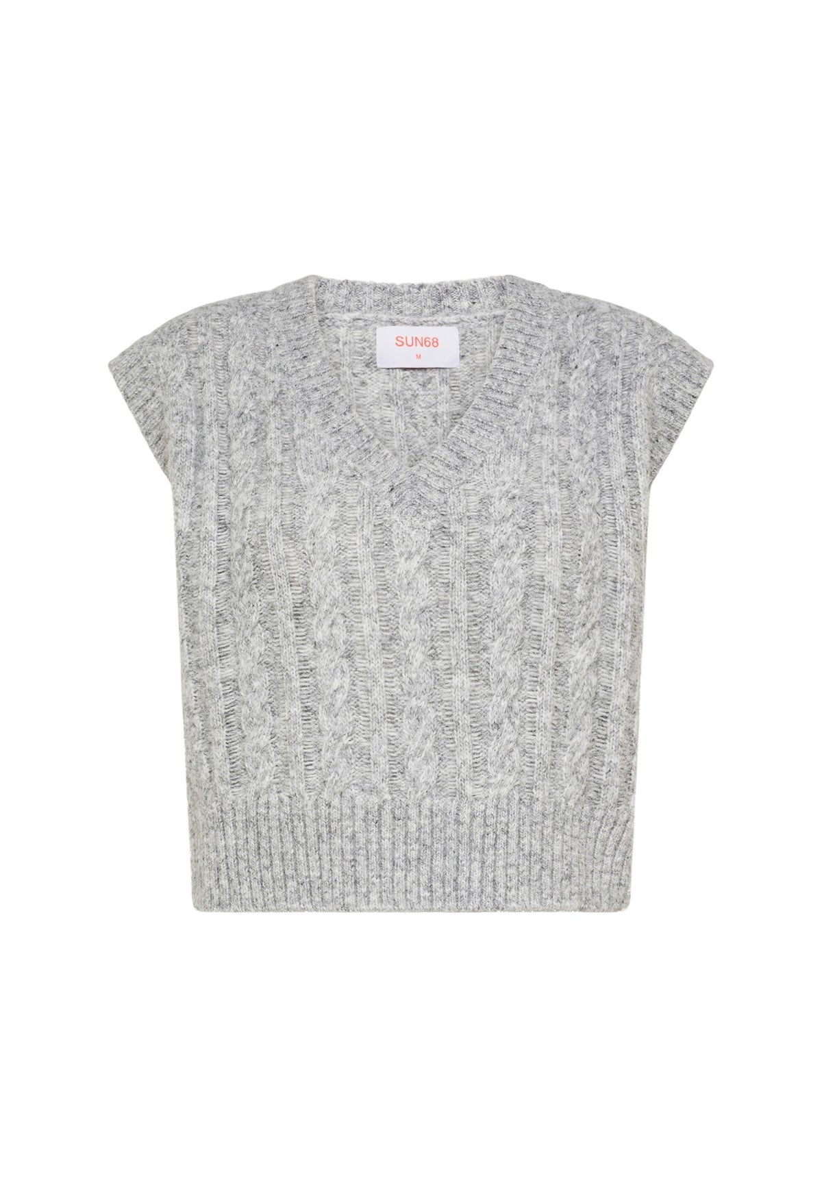 Gilet in lana a trecce da Donna Sun68 Grigio Chiaro