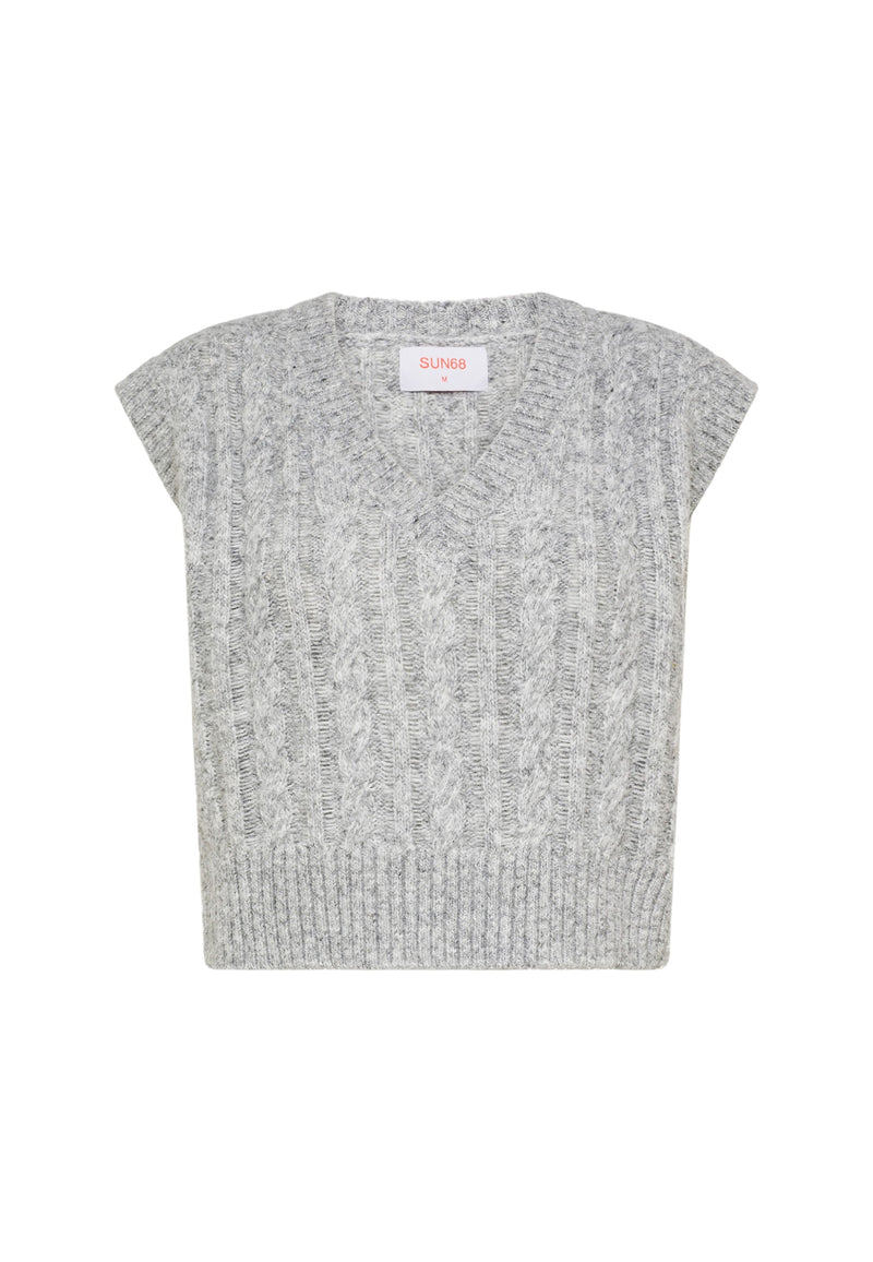 Gilet in lana a trecce da Donna Sun68 Grigio Chiaro