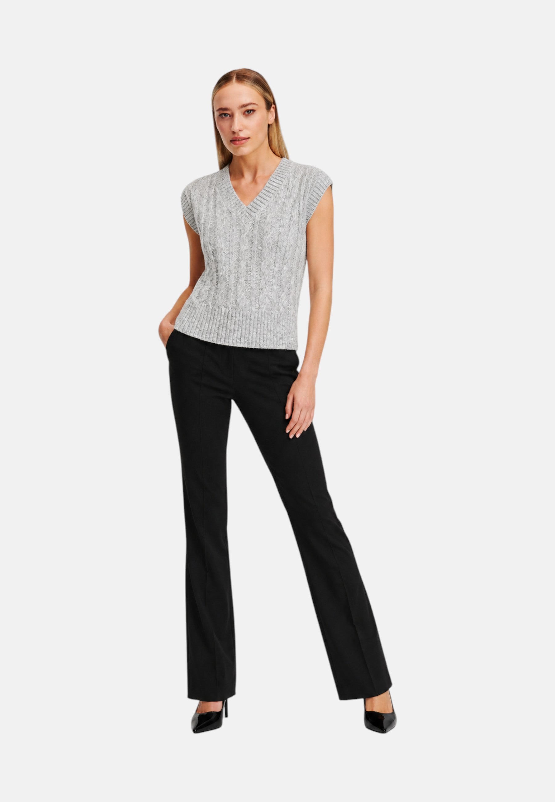 Gilet in lana a trecce da Donna Sun68 Grigio Chiaro