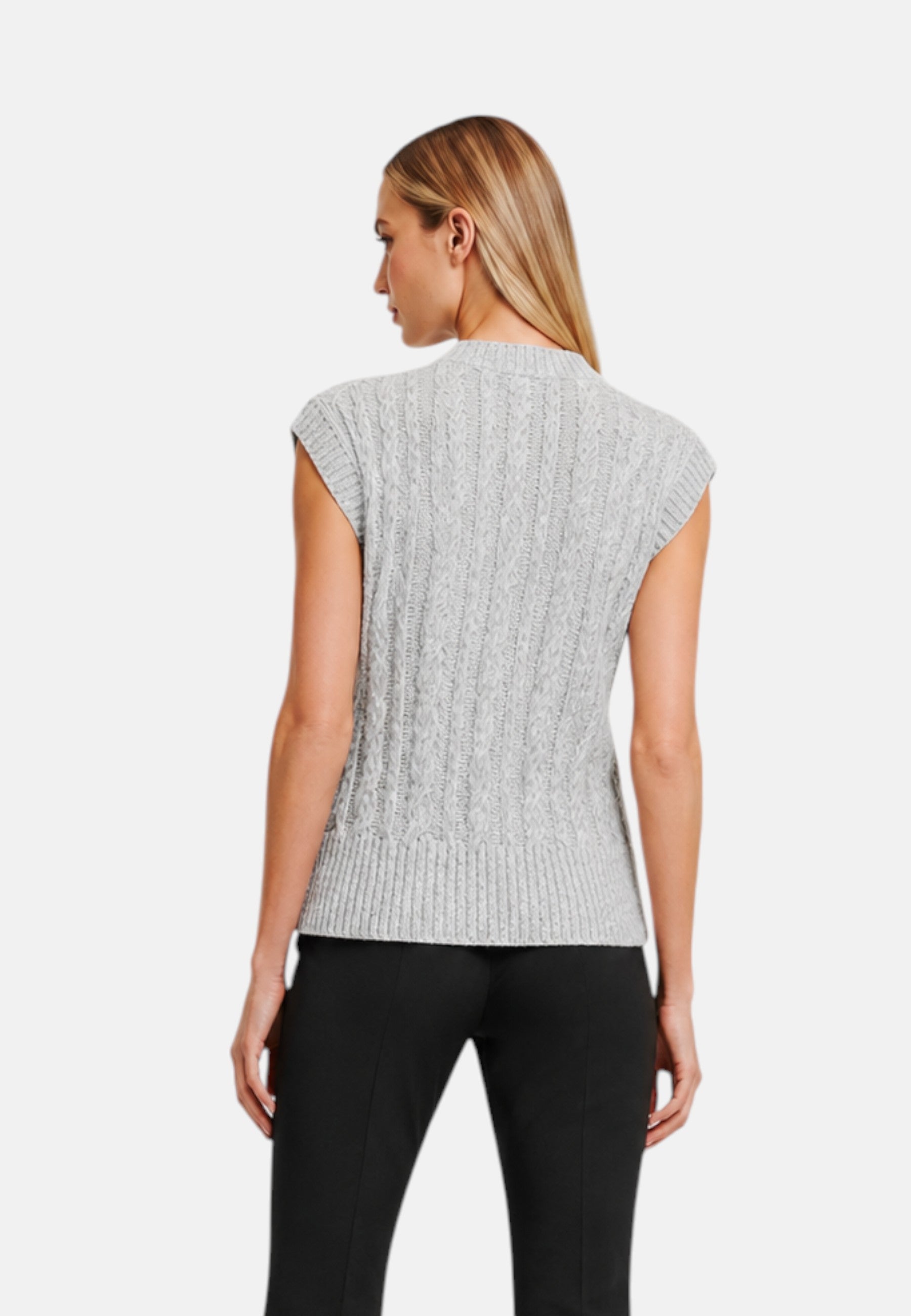 Gilet in lana a trecce da Donna Sun68 Grigio Chiaro