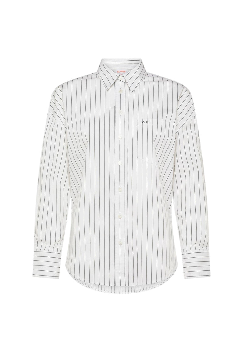 Camicia in cotone a righe Da Donna Sun68 Bianco/grigio Scuro