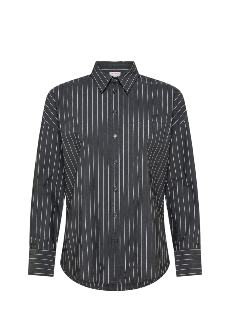 Camicia in cotone a righe Da Donna Sun68 Grigio Scuro/bianco