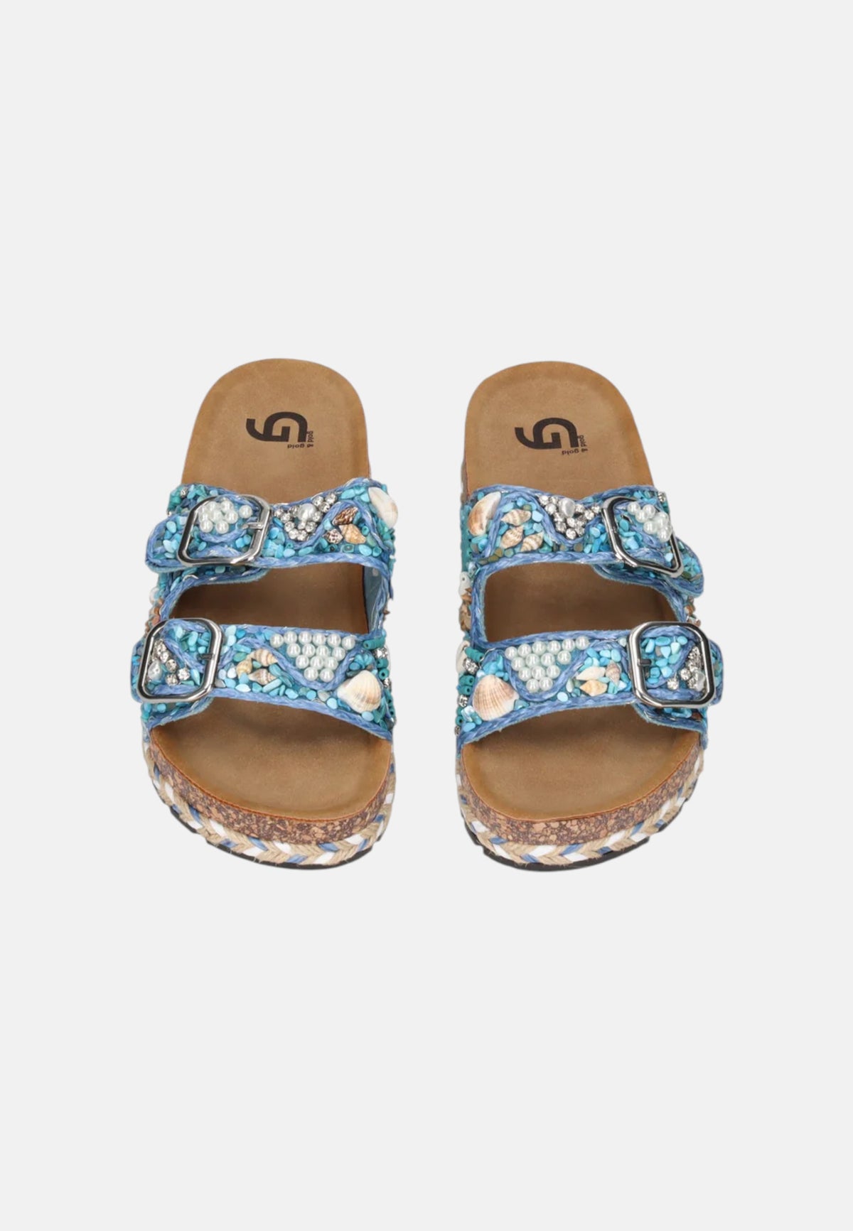 Sandalo/ciabatta Gold & Gold con doppia fascia decorata Blu