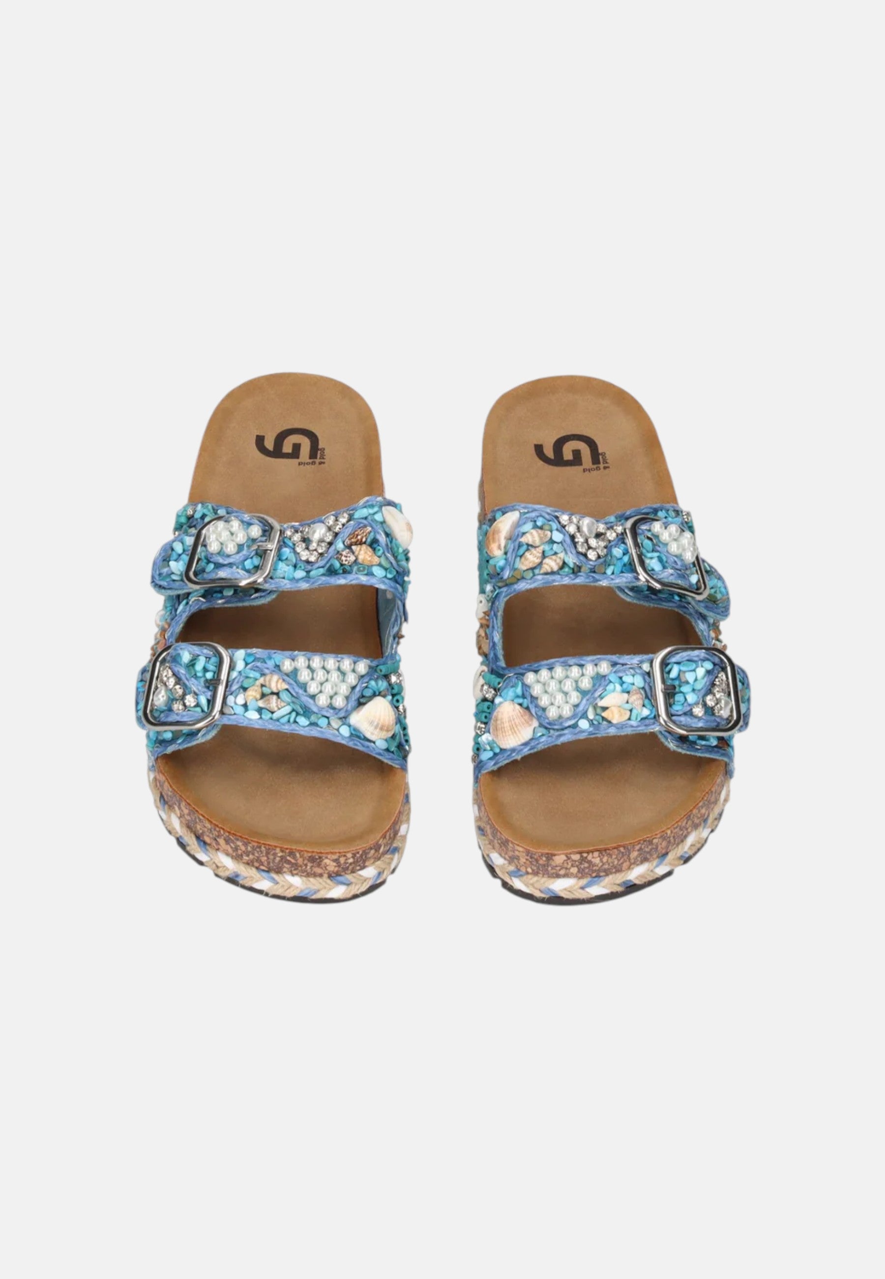 Sandalo/ciabatta Gold & Gold con doppia fascia decorata Blu