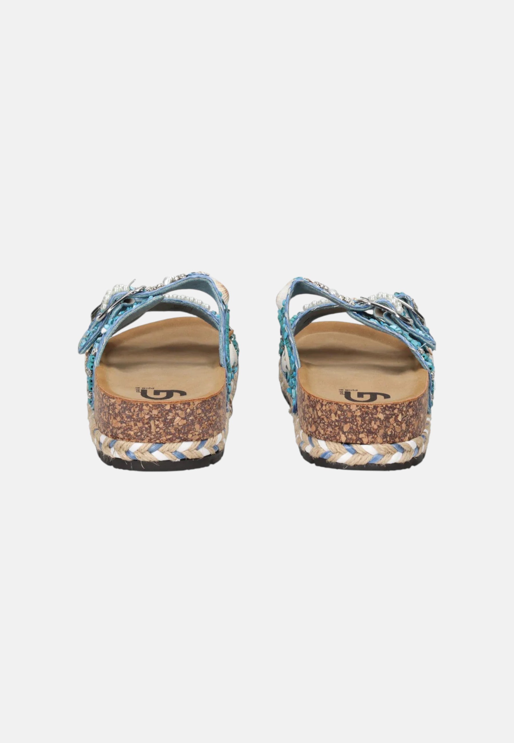 Sandalo/ciabatta Gold & Gold con doppia fascia decorata Blu