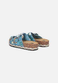 Sandalo/ciabatta Gold & Gold con doppia fascia decorata Blu