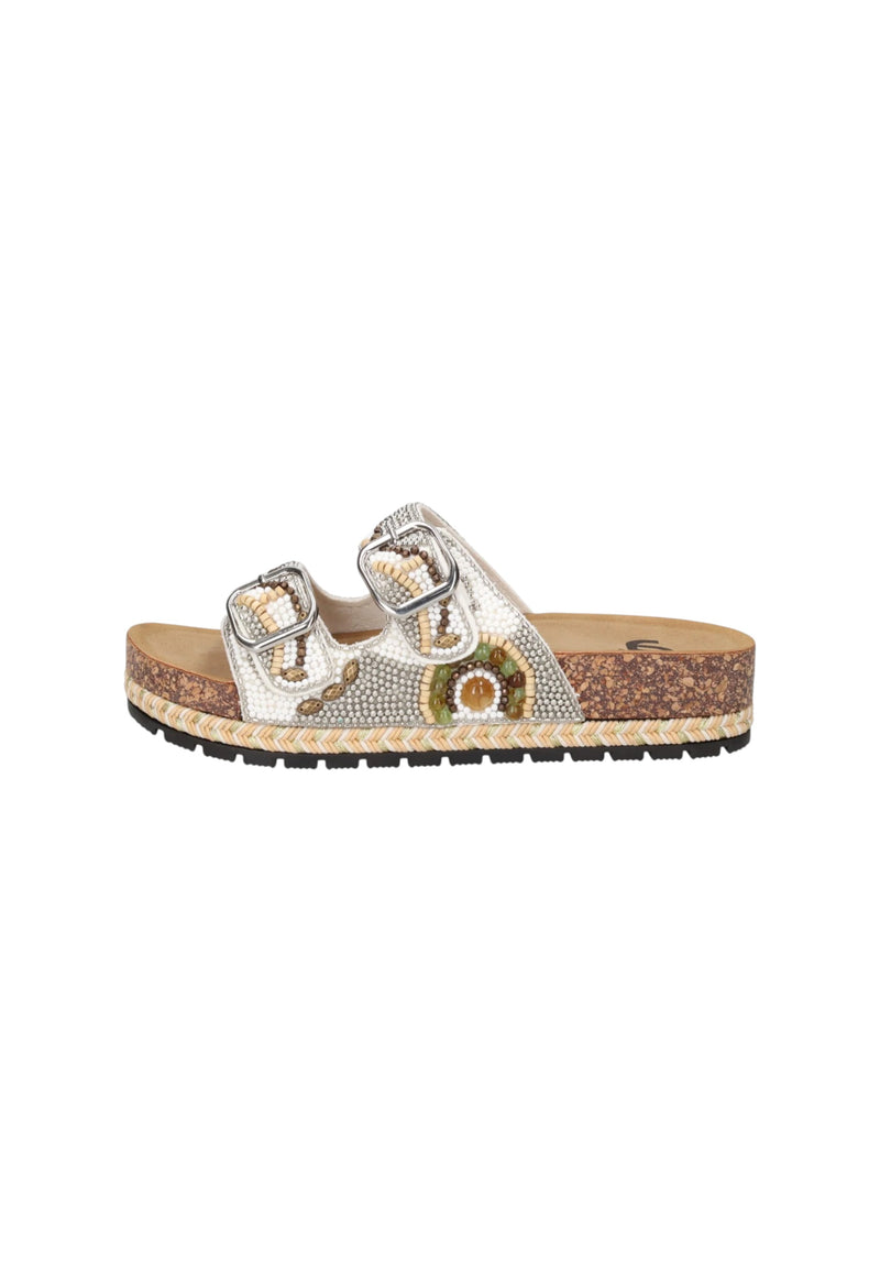 Sandalo Donna Comfort Con Doppia Fascia Ricamata Bianco