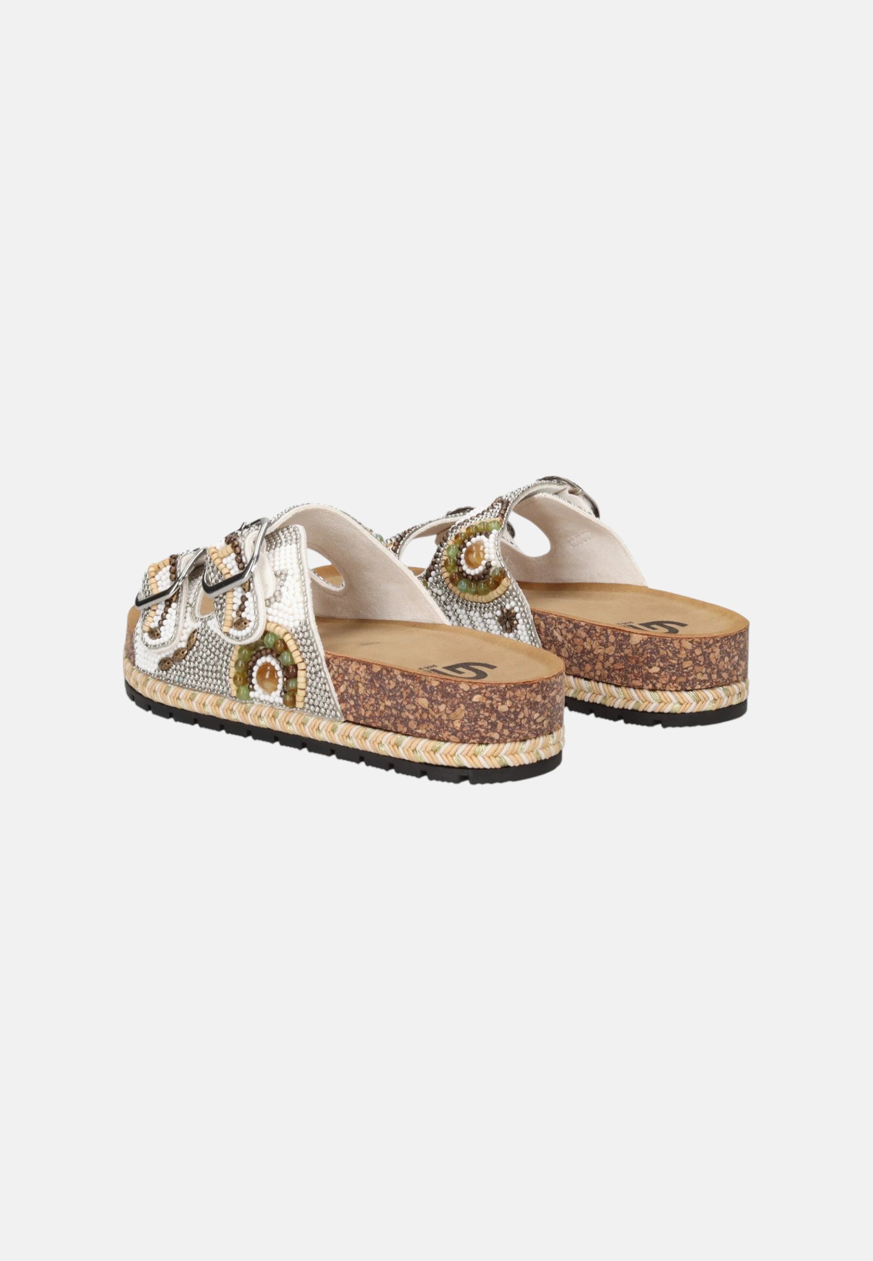 Sandalo Donna Comfort Con Doppia Fascia Ricamata Bianco