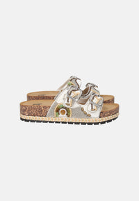 Sandalo Donna Comfort Con Doppia Fascia Ricamata Bianco