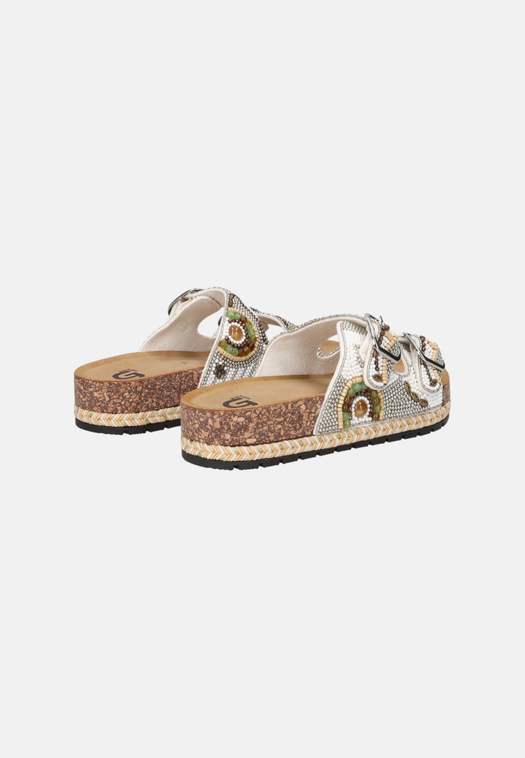 Sandalo Donna Comfort Con Doppia Fascia Ricamata Bianco