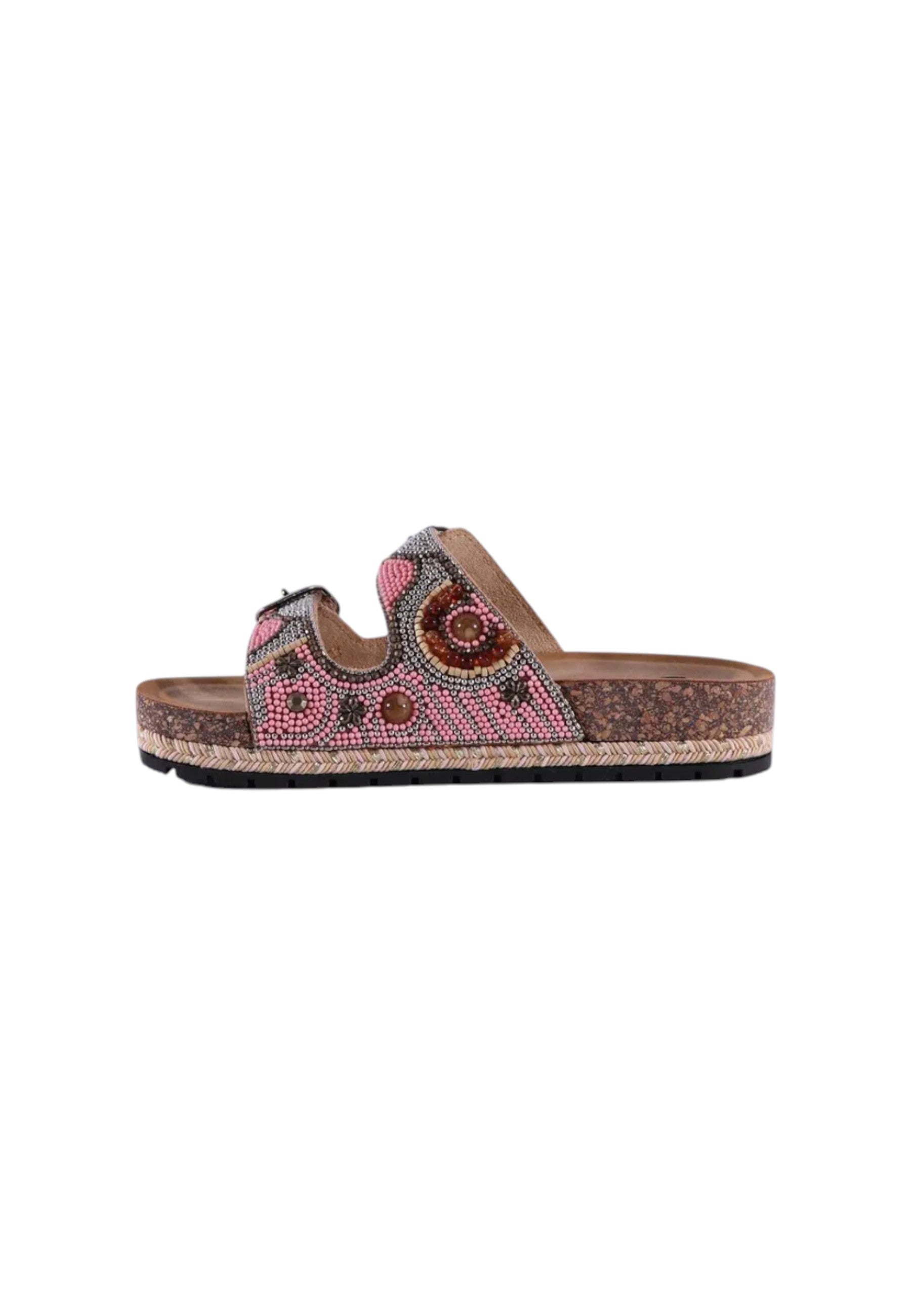 Sandalo Donna Comfort Con Doppia Fascia Ricamata Pink