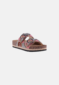 Sandalo Donna Comfort Con Doppia Fascia Ricamata Pink