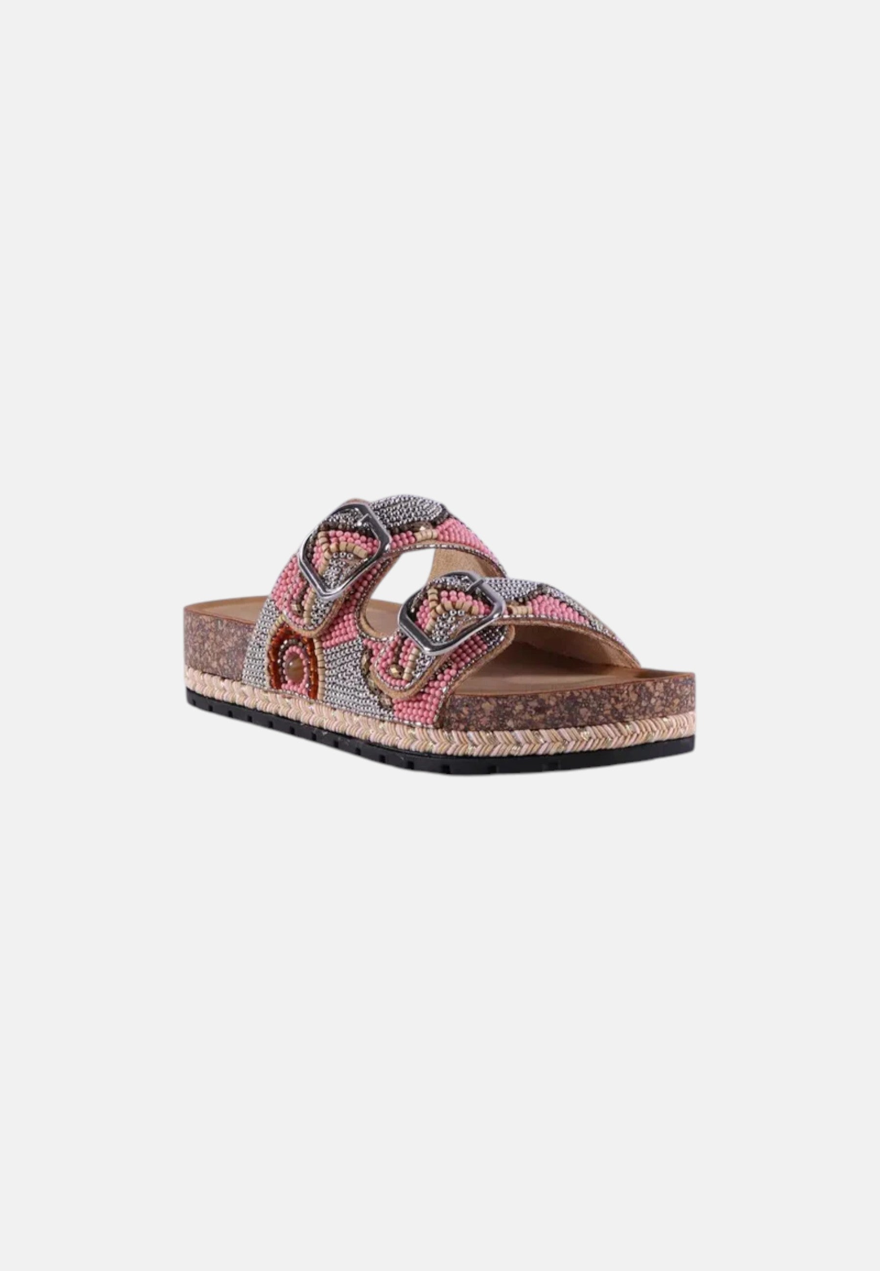 Sandalo Donna Comfort Con Doppia Fascia Ricamata Pink