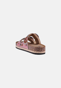 Sandalo Donna Comfort Con Doppia Fascia Ricamata Pink