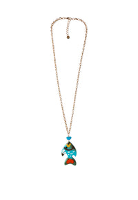 Collana lunga a catena con pendente in acrilico azzurro a forma di pesciolino Oro/blu
