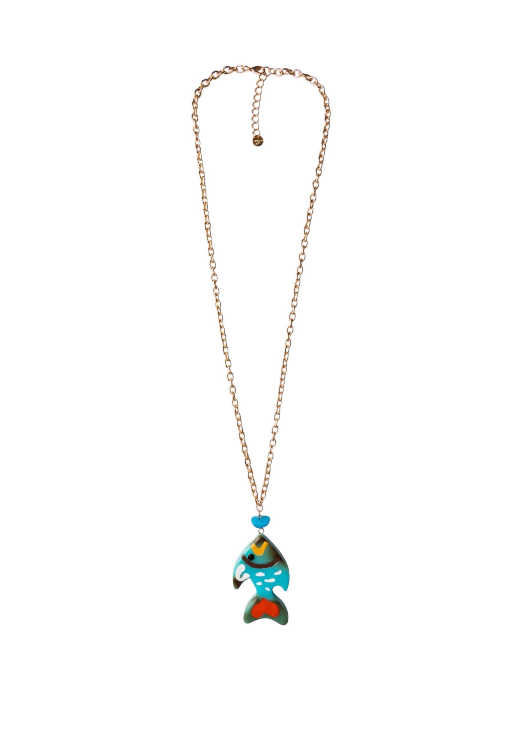 Collana lunga a catena con pendente in acrilico azzurro a forma di pesciolino Oro/blu