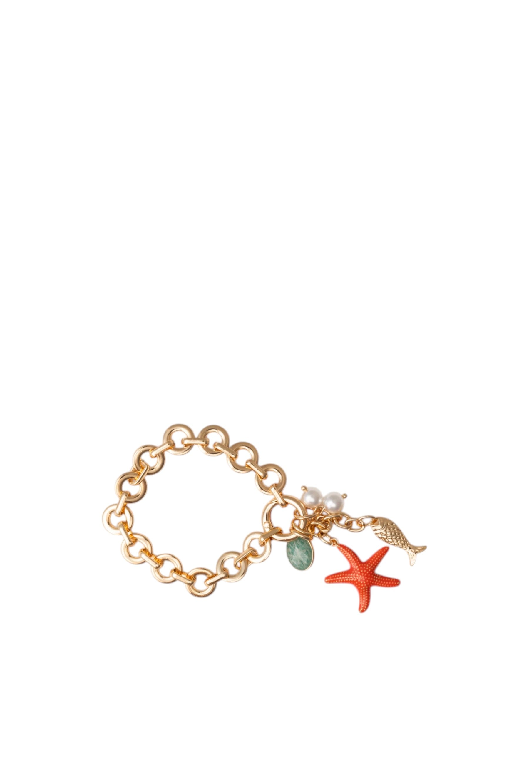 Bracciale con maglia circolare con charms marini Oro/arancio