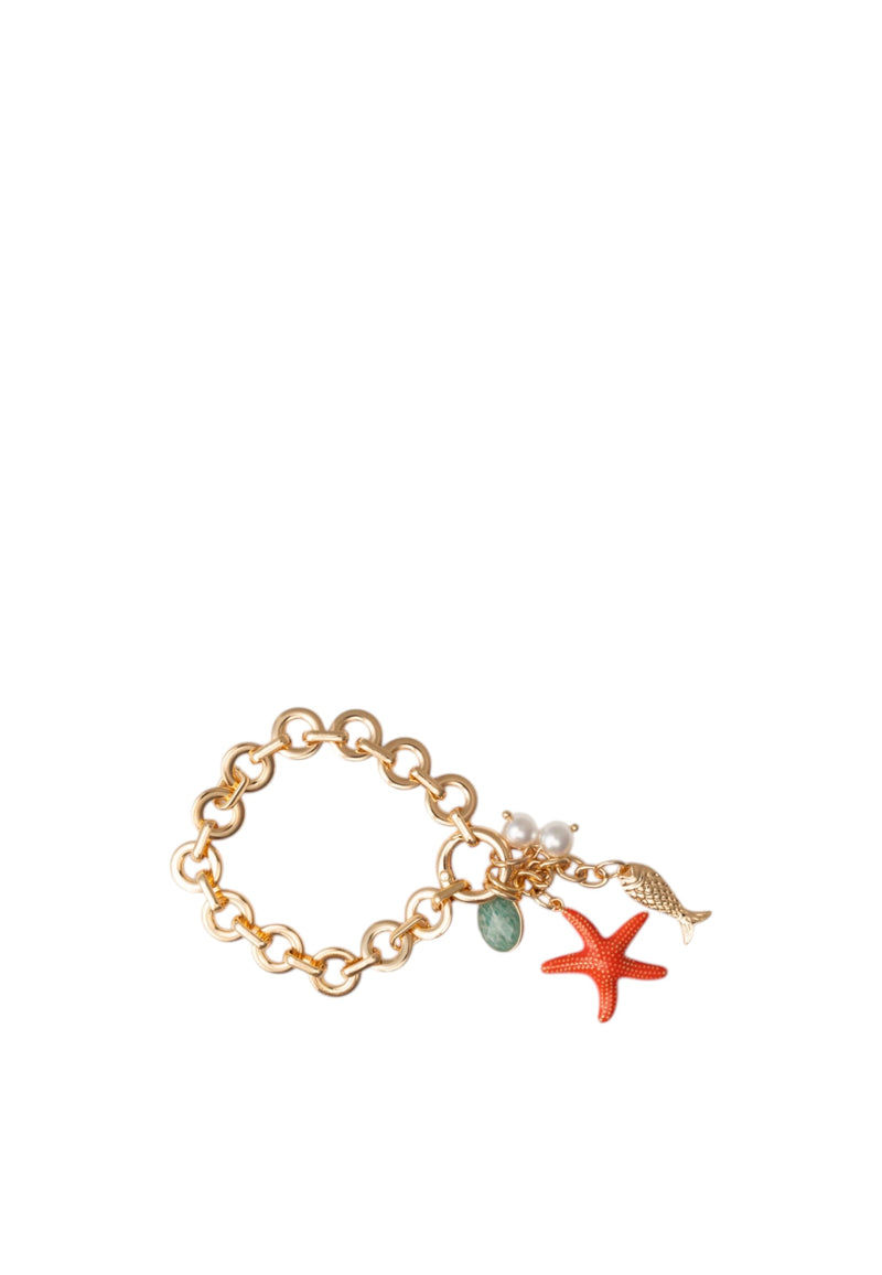 Bracciale con maglia circolare con charms marini Oro/arancio