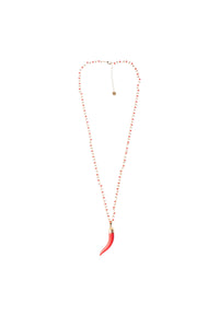 Collana lunga a catena con pendente corno in resina e vetro rosso Oro/rosso