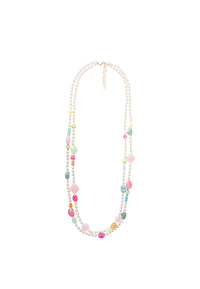 Collana lunga a due linee di perle in acrilico con inserti in vetro multicolore Multicolor