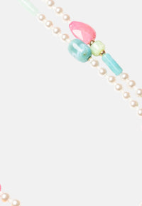 Collana lunga a due linee di perle in acrilico con inserti in vetro multicolore Multicolor