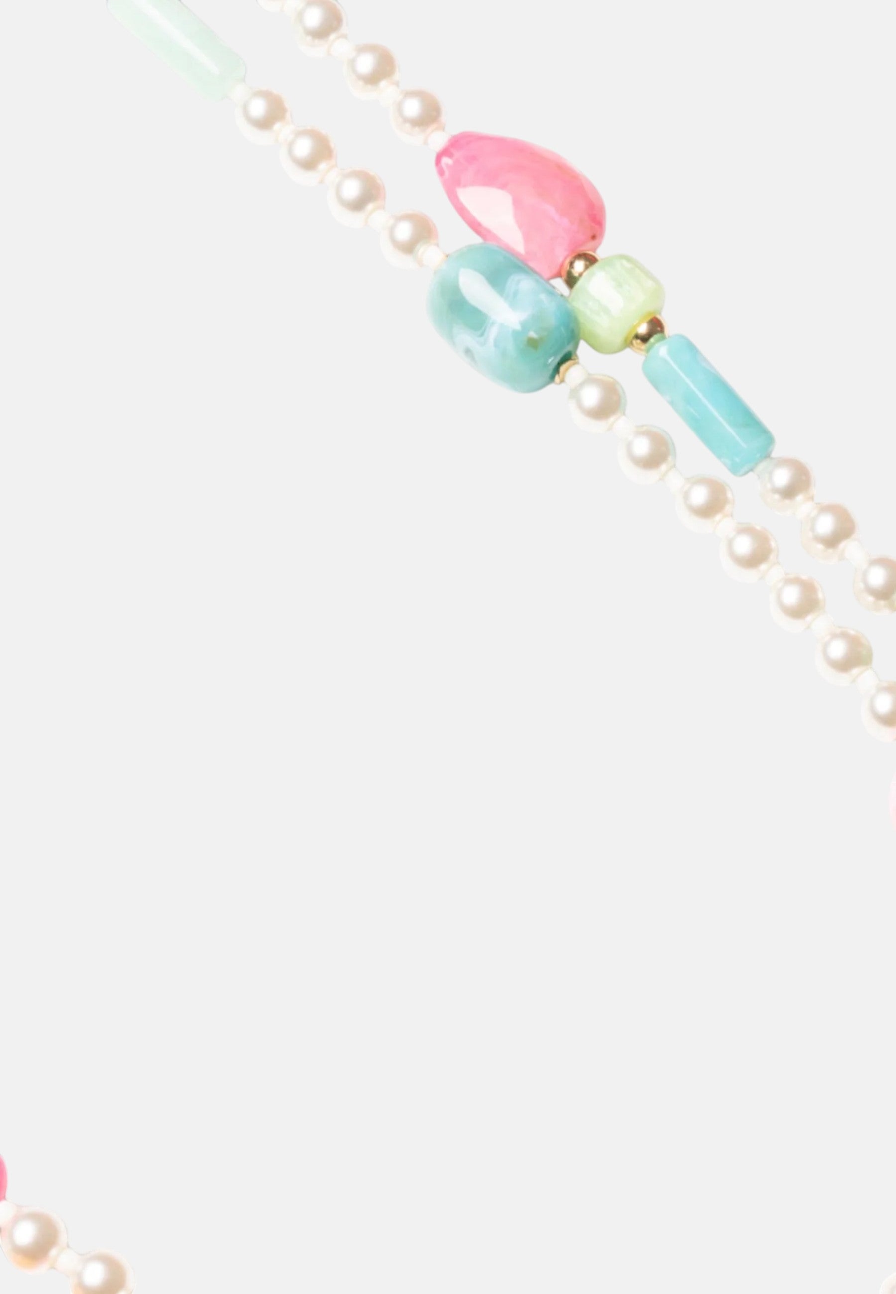 Collana lunga a due linee di perle in acrilico con inserti in vetro multicolore Multicolor