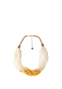 Collana girocollo multi filo di pietre in vetro bianche e gialle Bianco/ambra/sabbia