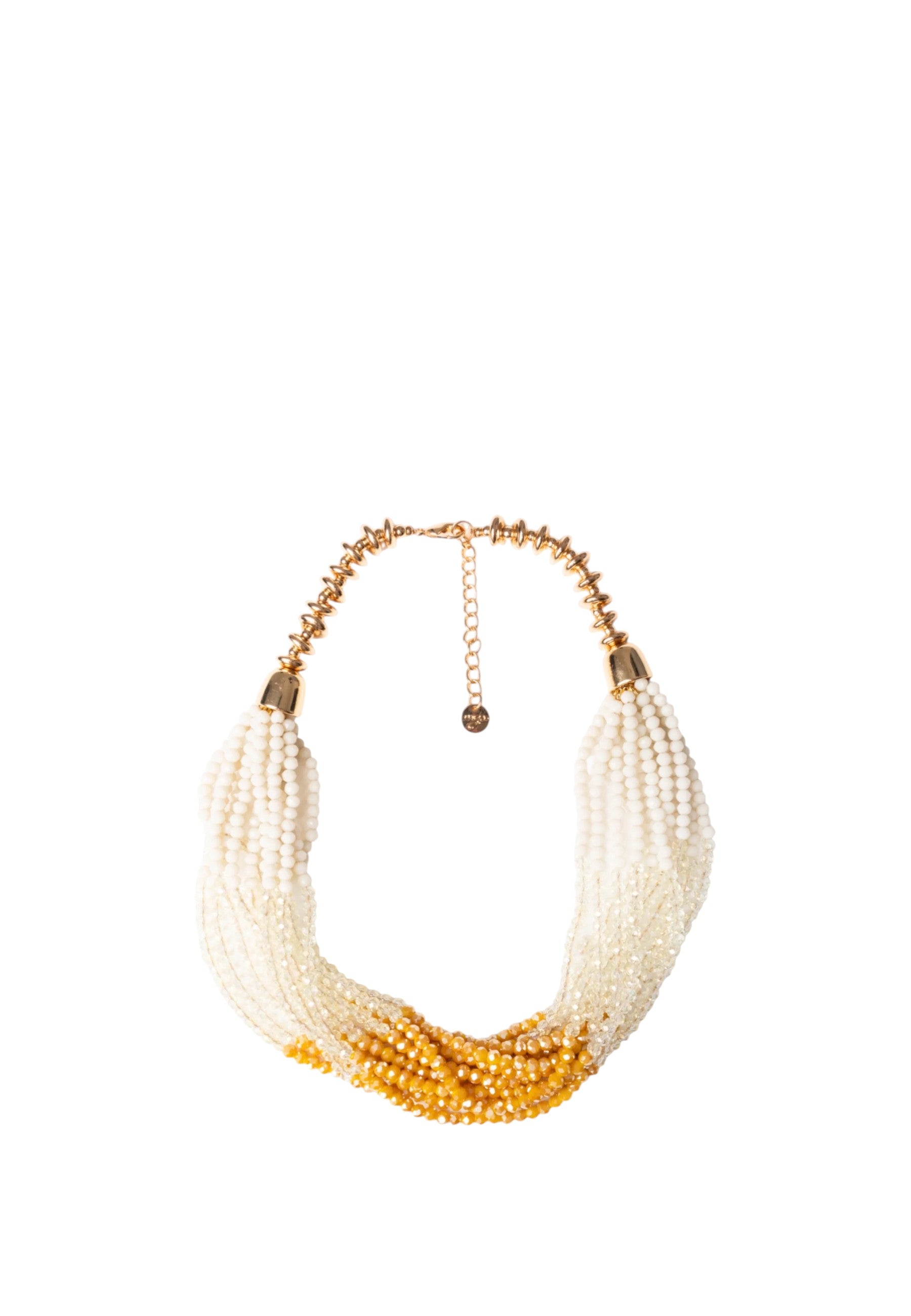 Collana girocollo multi filo di pietre in vetro bianche e gialle Bianco/ambra/sabbia