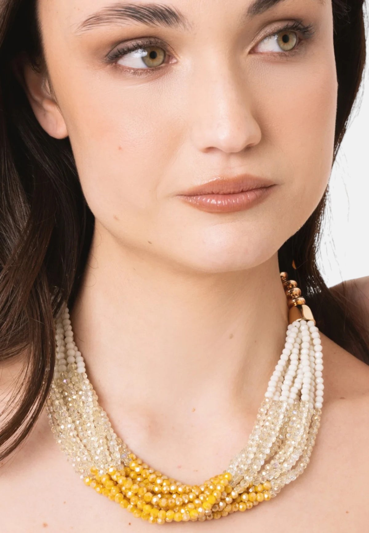 Collana girocollo multi filo di pietre in vetro bianche e gialle Bianco/ambra/sabbia
