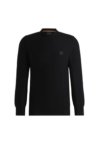 Maglione Boss  in cotone piqué con patch con logo. Black