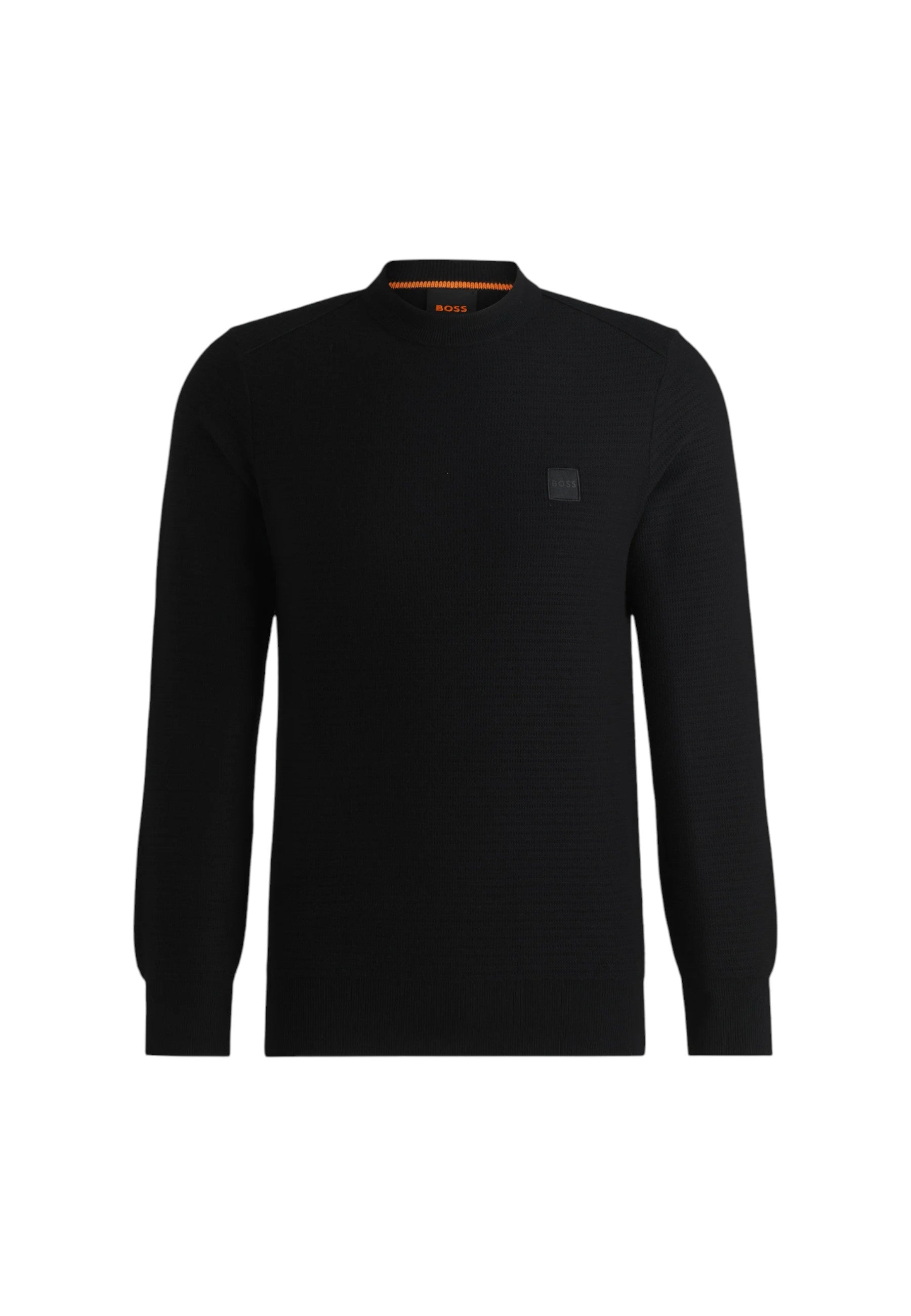 Maglione Boss  in cotone piqué con patch con logo. Black