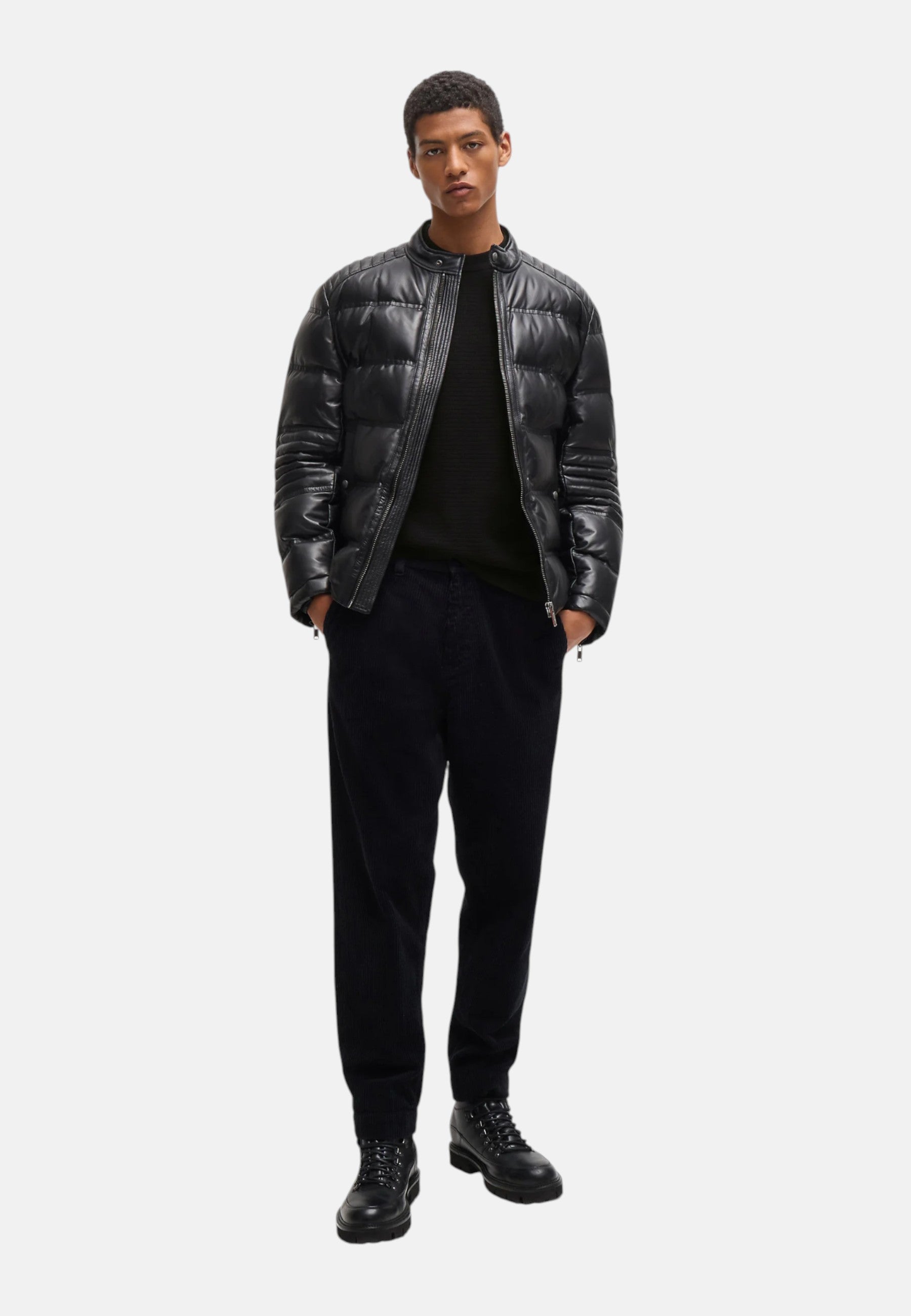 Maglione Boss  in cotone piqué con patch con logo. Black