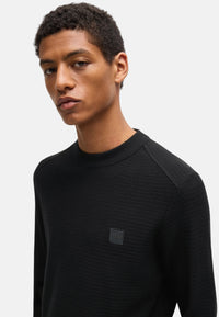 Maglione Boss  in cotone piqué con patch con logo. Black