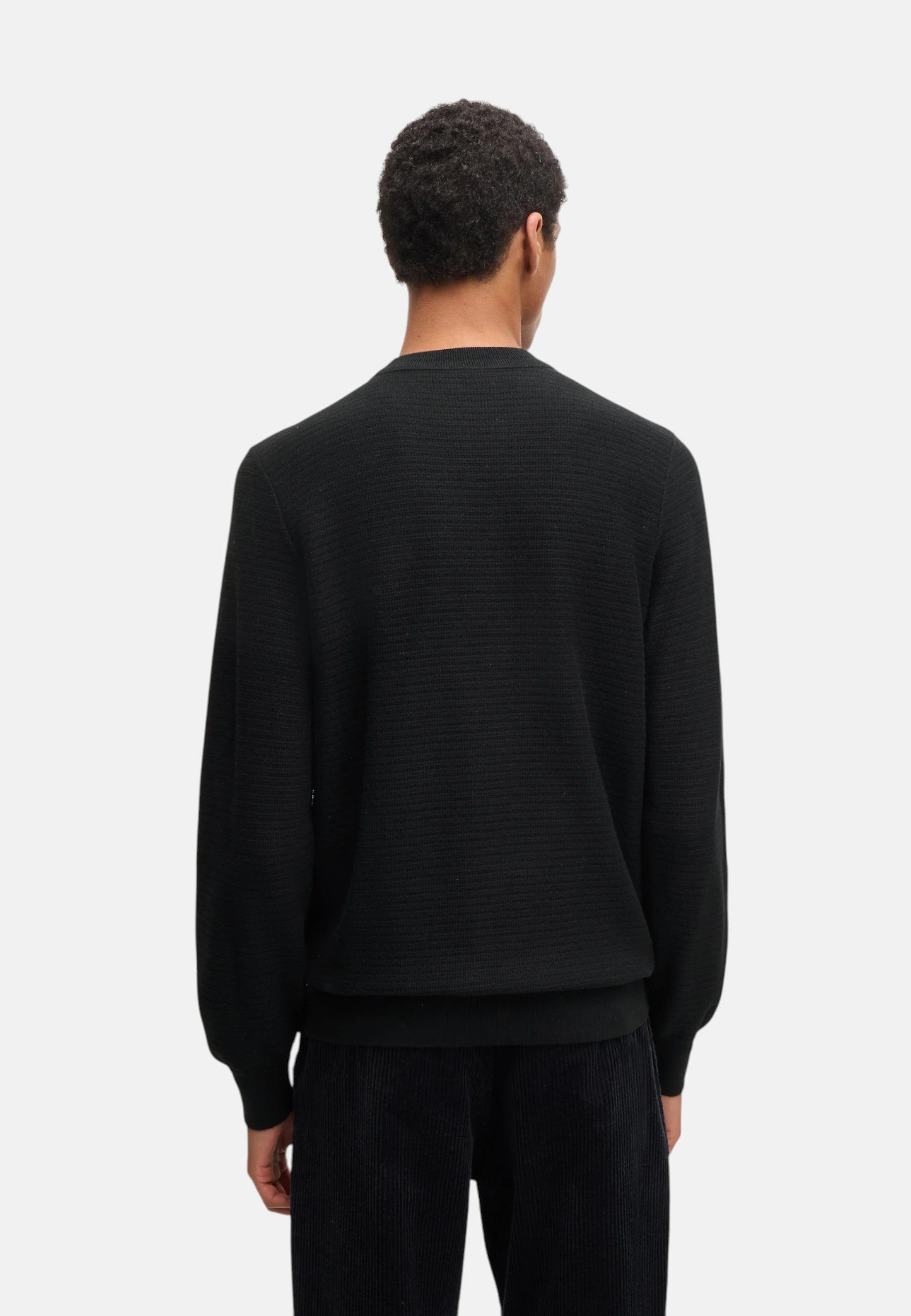 Maglione Boss  in cotone piqué con patch con logo. Black