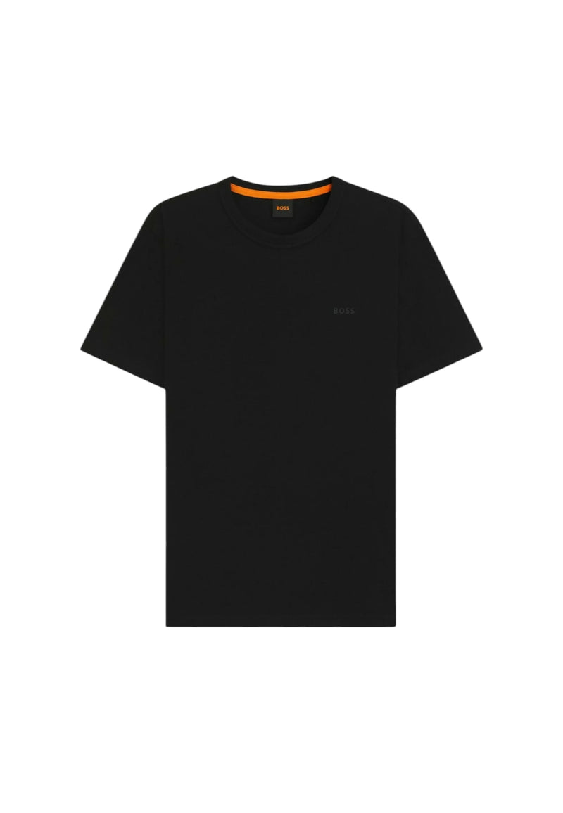 T-shirt in cotone intrecciato con logo ricamato Boss Black