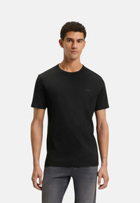 T-shirt in cotone intrecciato con logo ricamato Boss Black