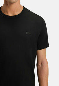 T-shirt in cotone intrecciato con logo ricamato Boss Black