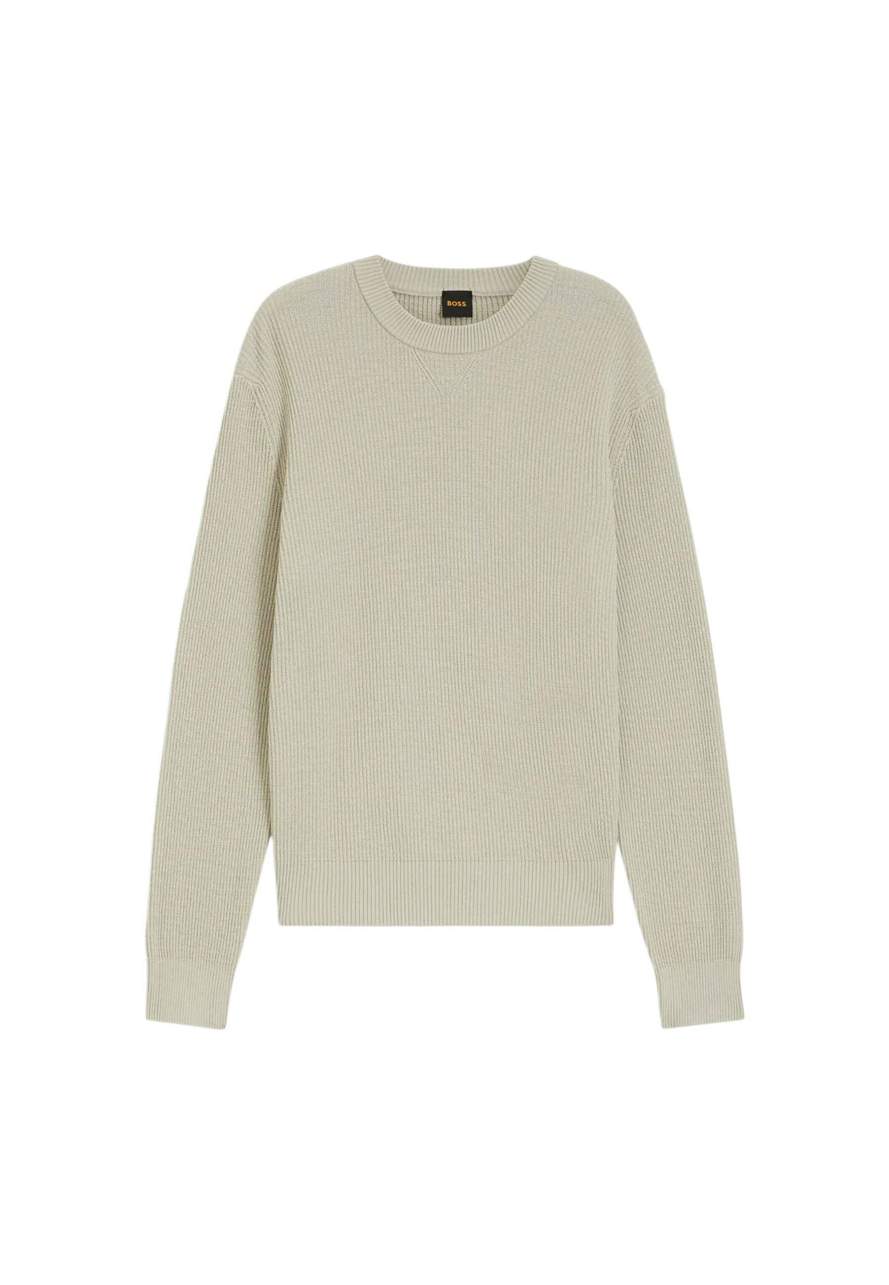 Boss Maglione da Uomo in misto cotone con lavorazione a coste Light Beige
