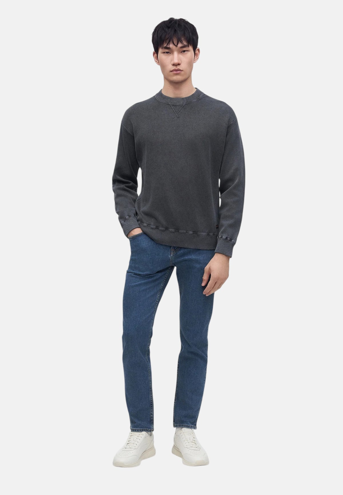 Boss Maglione da Uomo in misto cotone con lavorazione a coste Dark Blue