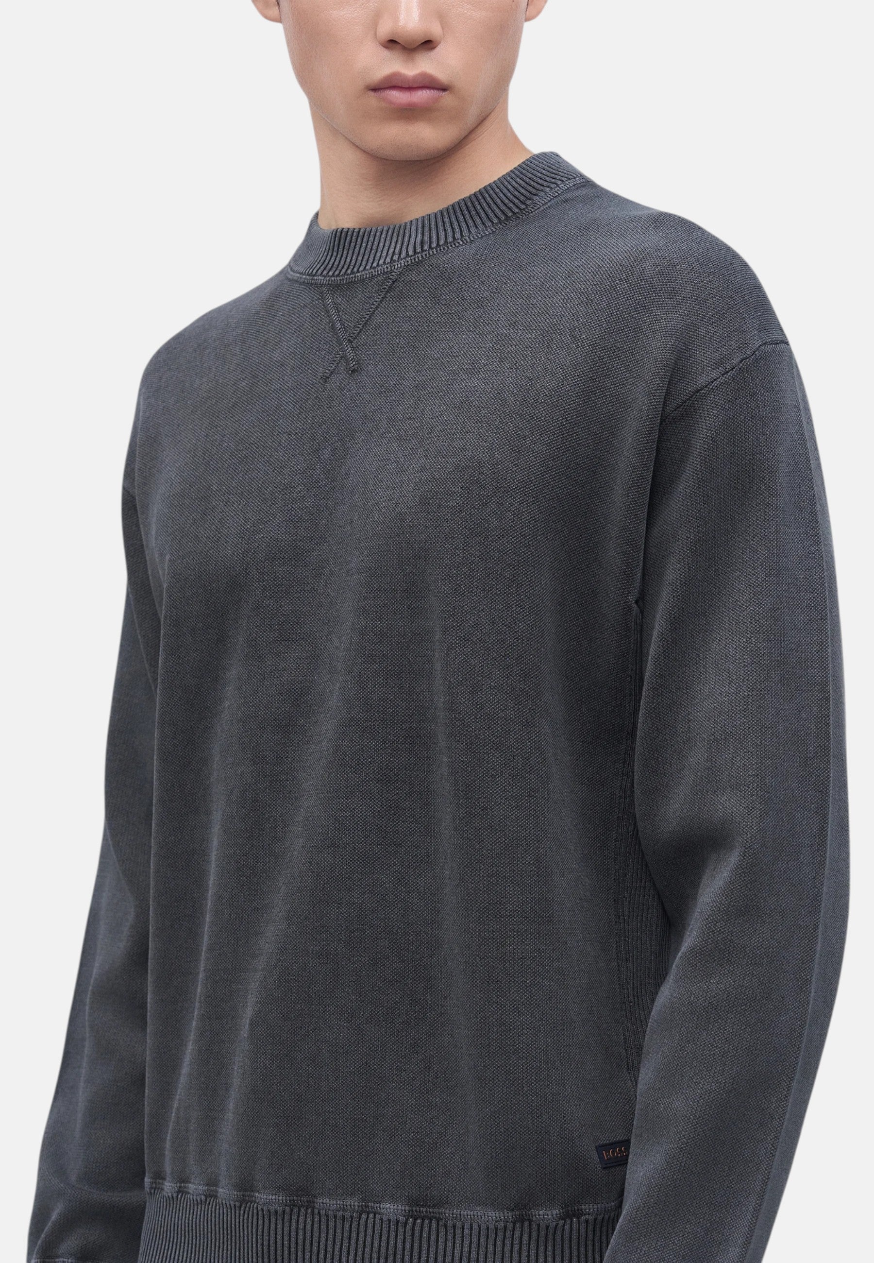 Boss Maglione da Uomo in misto cotone con lavorazione a coste Dark Blue