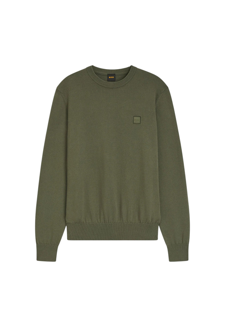 Boss Maglione in misto cotone con patch con logo Bright Green