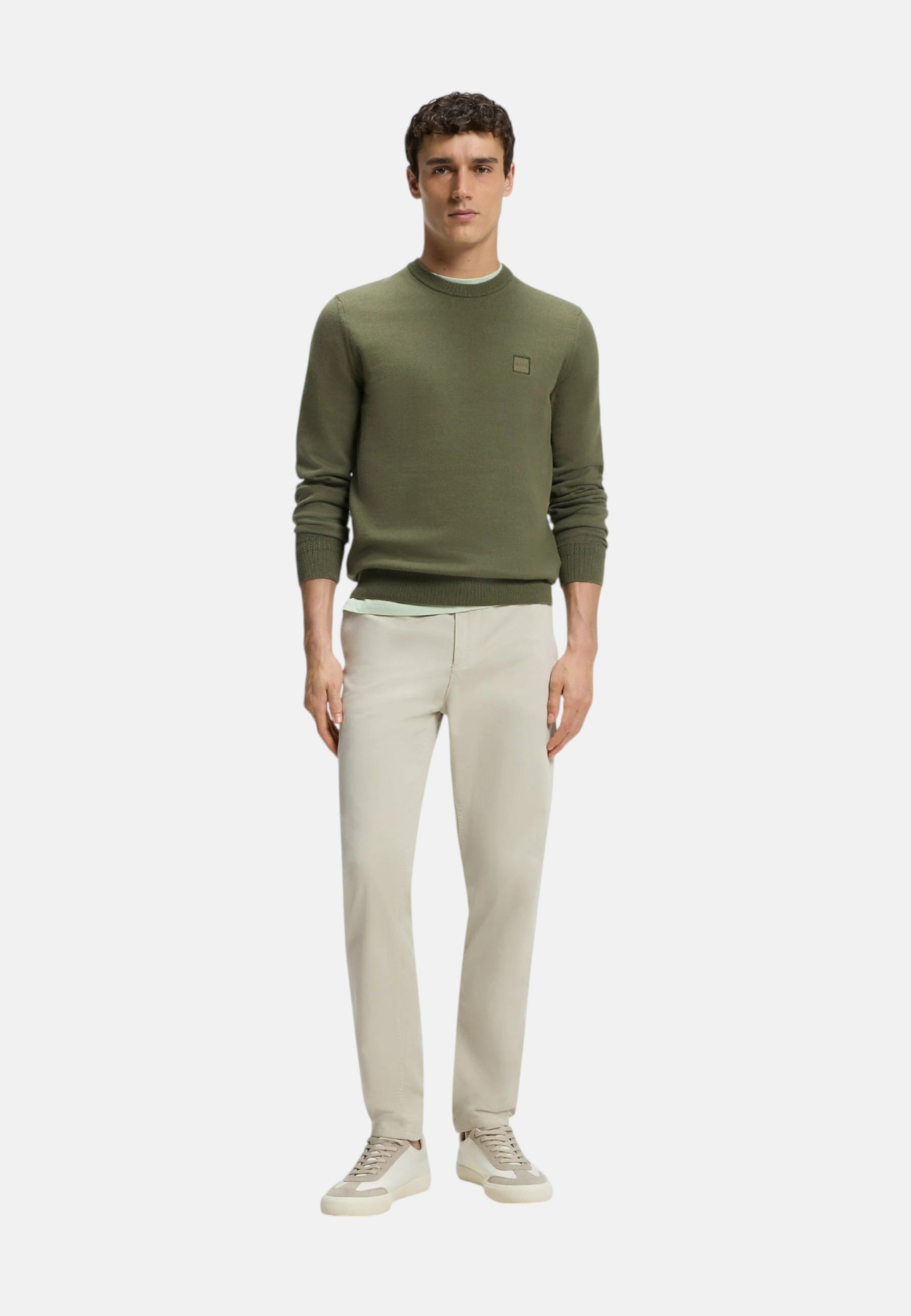Boss Maglione in misto cotone con patch con logo Bright Green