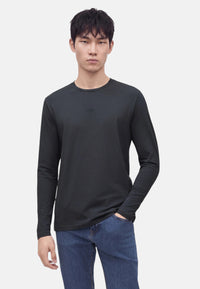 Maglia a maniche lunghe in cotone elasticizzato con logo stampato Dark Blue