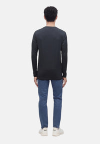 Maglia a maniche lunghe in cotone elasticizzato con logo stampato Dark Blue