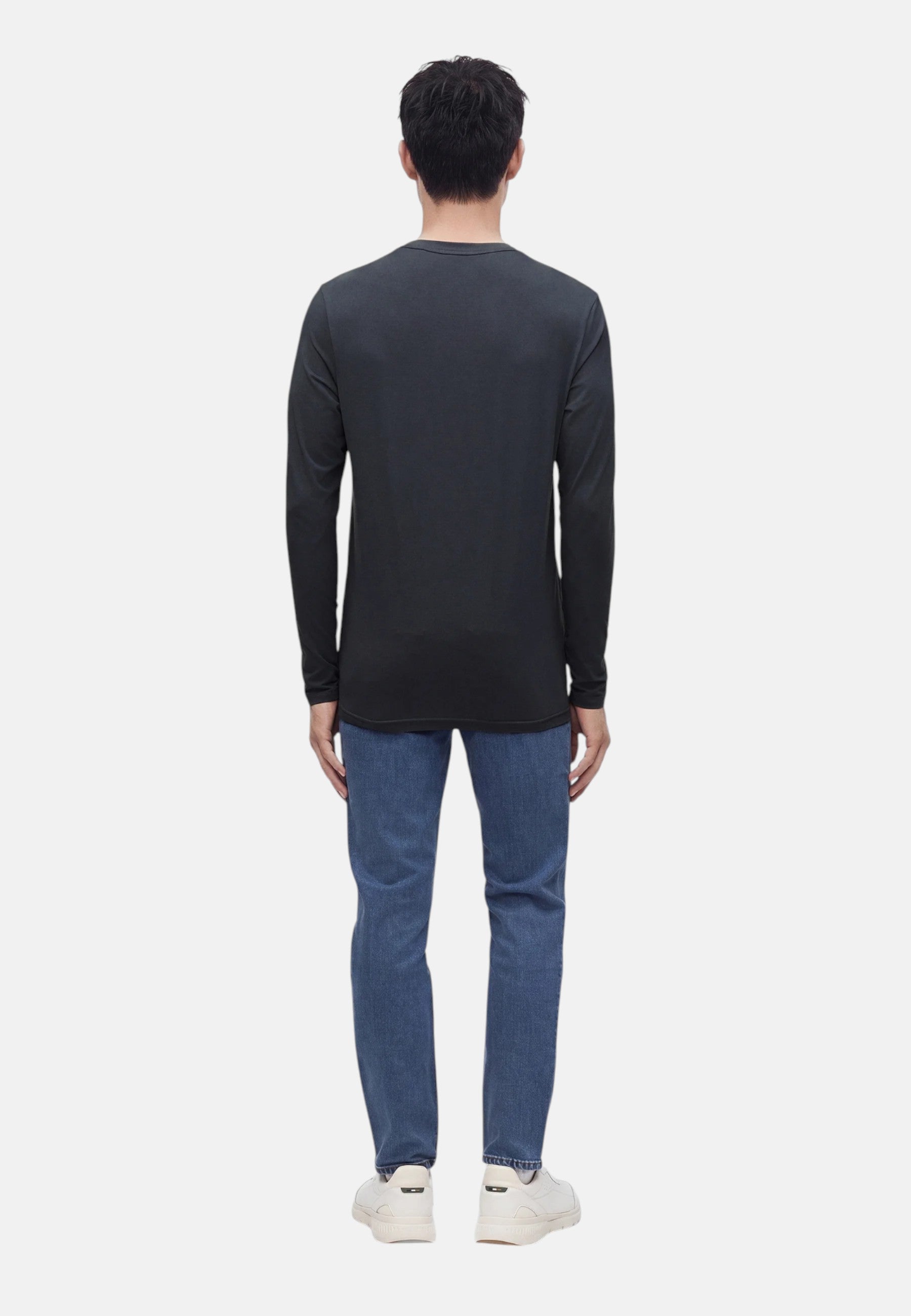 Maglia a maniche lunghe in cotone elasticizzato con logo stampato Dark Blue
