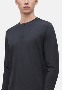 Maglia a maniche lunghe in cotone elasticizzato con logo stampato Dark Blue