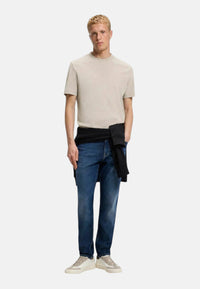 T-shirt in cotone intrecciato con logo ricamato Boss Light Beige