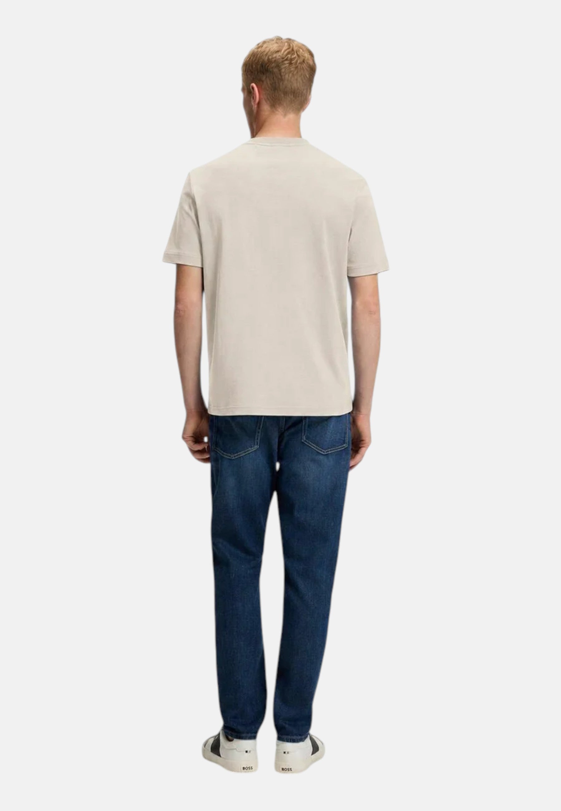 T-shirt in cotone intrecciato con logo ricamato Boss Light Beige