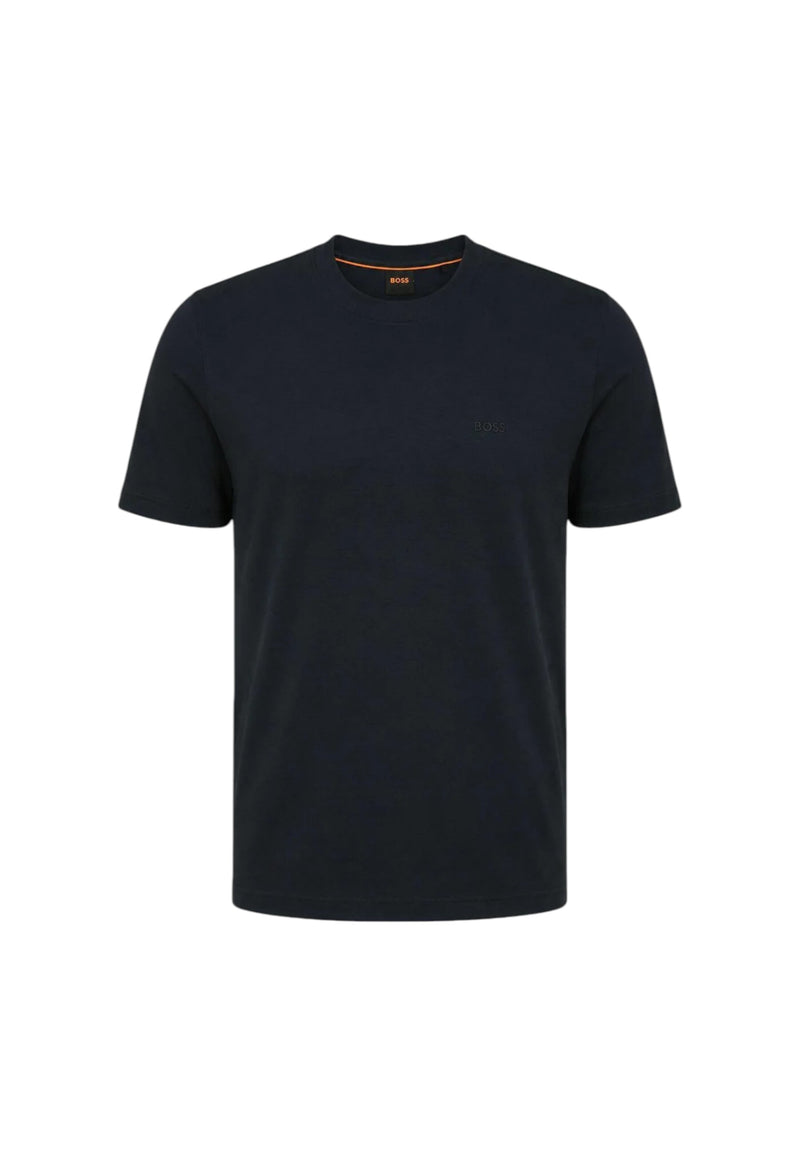 T-shirt in cotone intrecciato con logo ricamato Boss Dark Blue