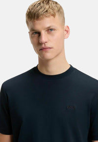 T-shirt in cotone intrecciato con logo ricamato Boss Dark Blue